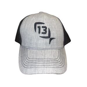 13 FISHING Gray Curved Brim Snapback Ballcap Trucker Black Mesh